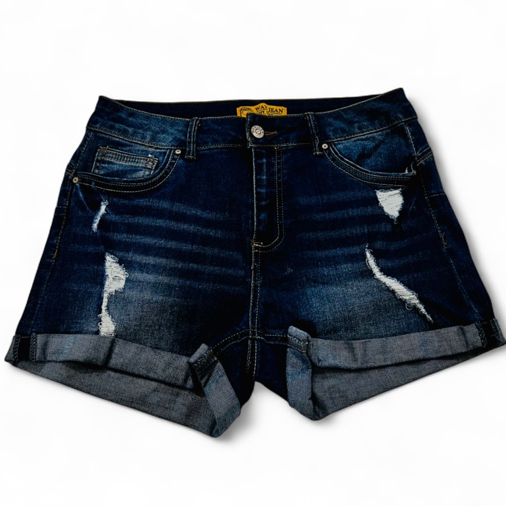 Wax Jean Dark Blue Ripped Denim Shorts